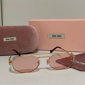 Miu Miu Pink Lens Gold Frame Oval Sunglasses